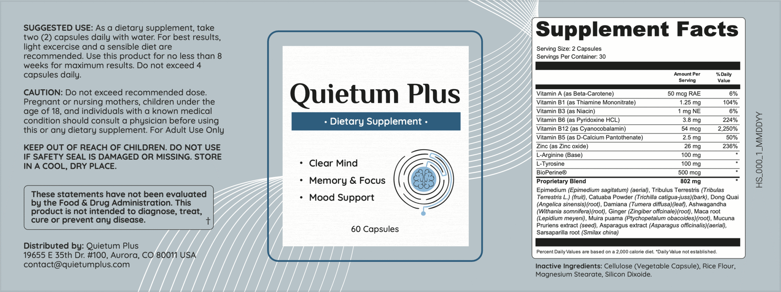 Quietum Plus label ingredients supplement facts